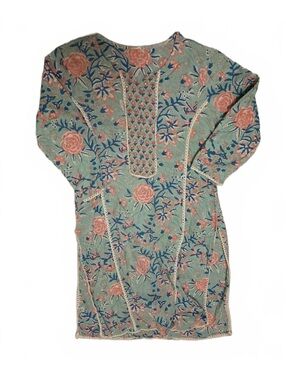 Floral Long Sleeve Midi Dress with Button Detail